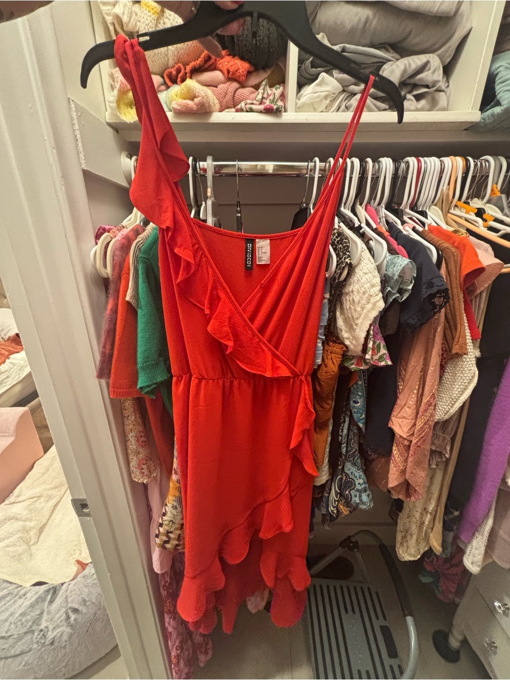 H&M Red Ruffled Wrap Slip Dress